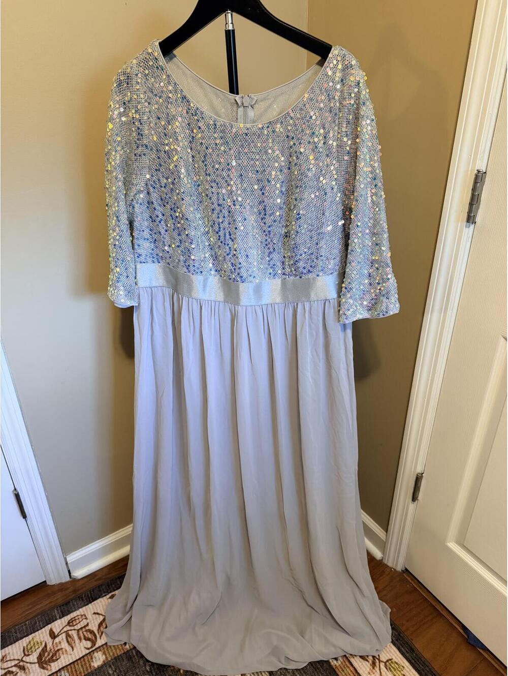 Ever Pretty Silver Sequin Maxi Dress Size 16 4XL Formal Evening Gown NWT